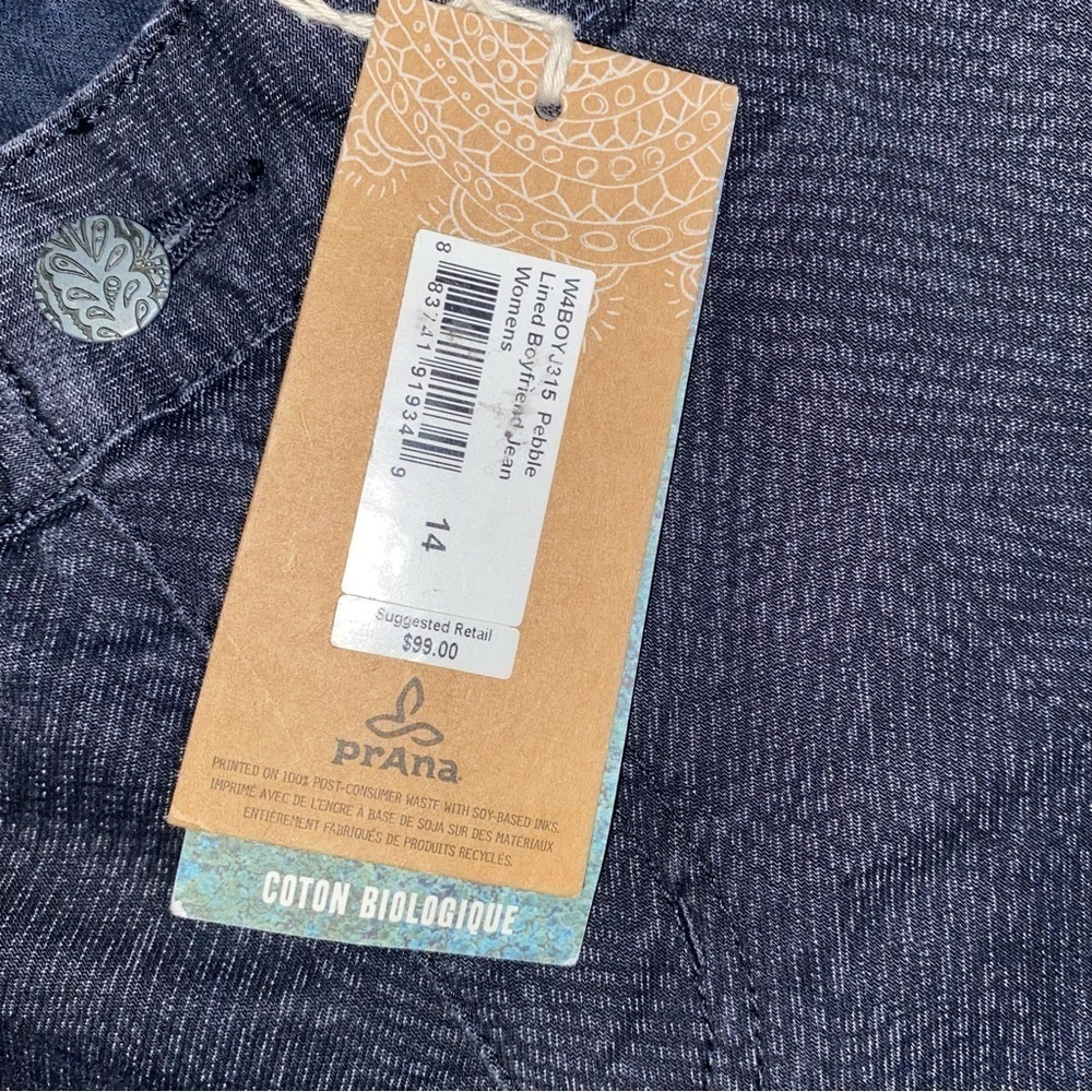 NWT Prana mid rise relaxed fit organic cotton lined pebble boyfriend jeans sz 14 - Picture 13 of 16